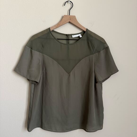 ASOS Design Womens Green Short-Sleeve Mesh Sheer Blouse Top Size 6 Office Work - Picture 1 of 7